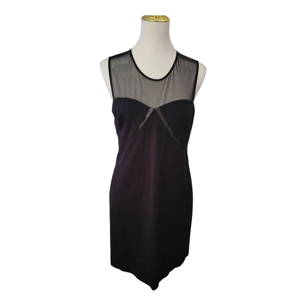 💕Betsey Johnson Black Mesh Sheer Panel Bodycon Dress Size 8 Sleeveless Cocktail
